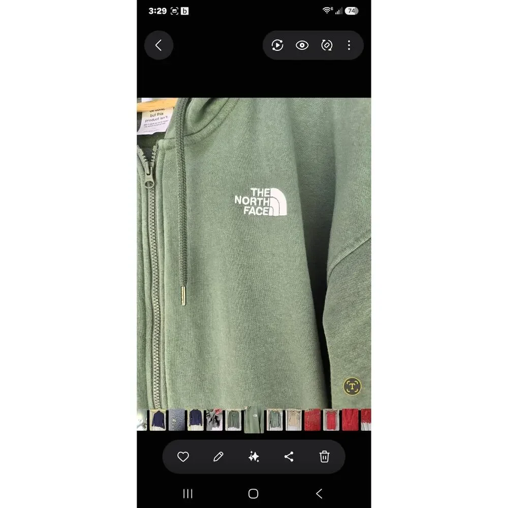 The North Face Men’s XL Sage Green Full Zip Hoodie Sweatshirt Circular Design